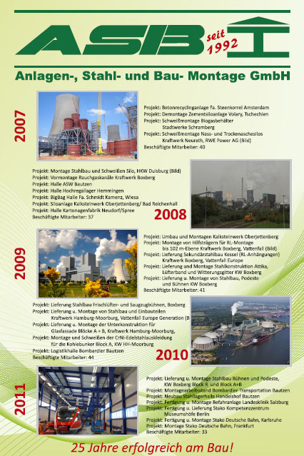 Referenzhistorie ASB Montage - 2007 bis 2011