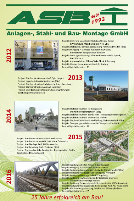 Referenzhistorie ASB Montage - 2012 bis 2016